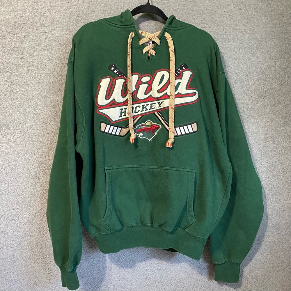 Vintage Wild Hockey Pullover Hoodie Sz M Green